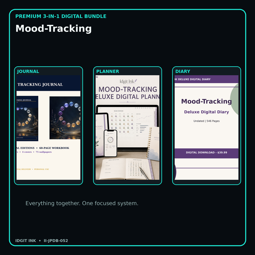 Mood-Tracking premium digital journal planner and diary bundle cover