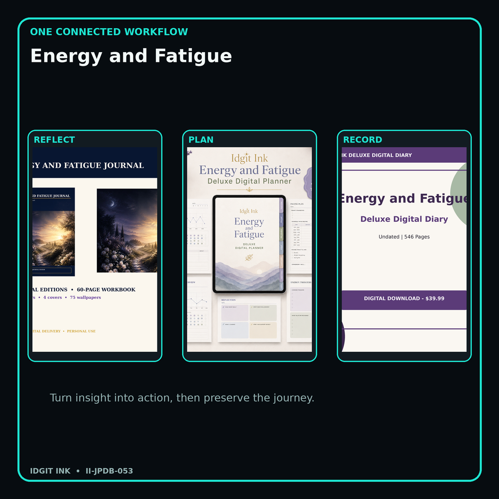 Energy and Fatigue connected journal planner diary workflow and customer benefits