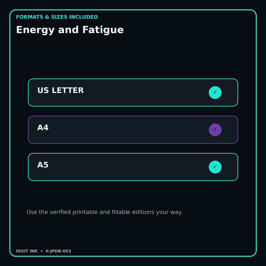 Energy and Fatigue digital bundle formats in US Letter A4 and A5