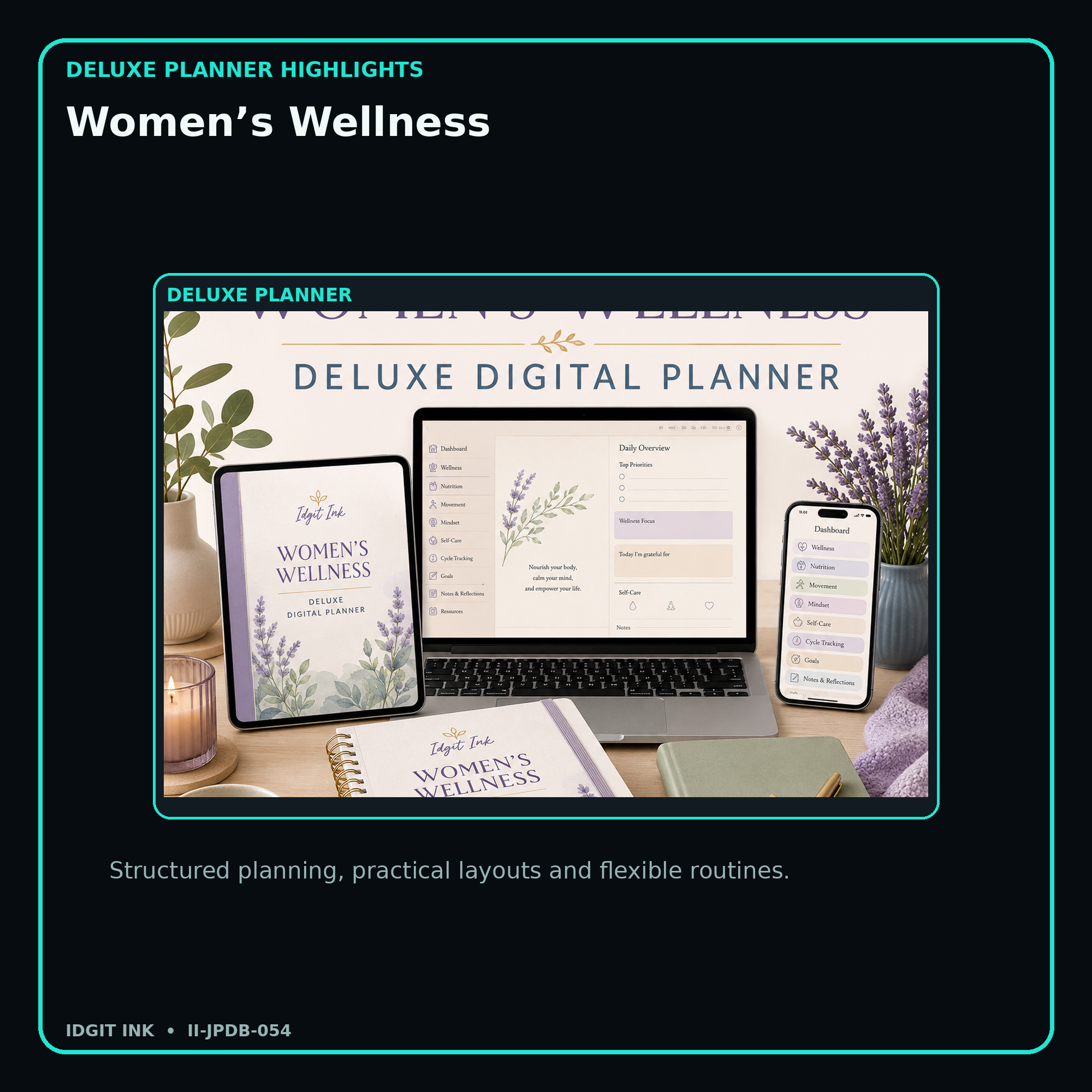 Women’s Wellness deluxe digital planner features and flexible organization