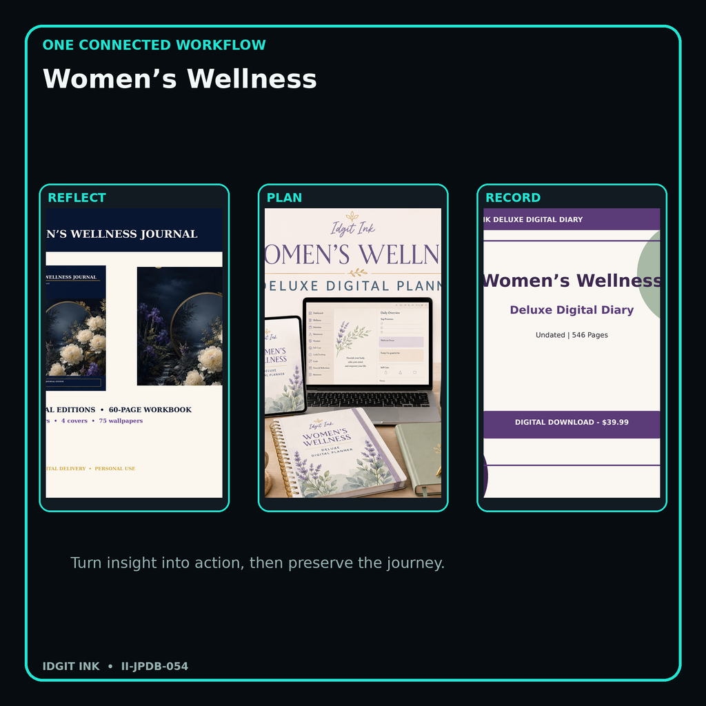 Women’s Wellness connected journal planner diary workflow and customer benefits