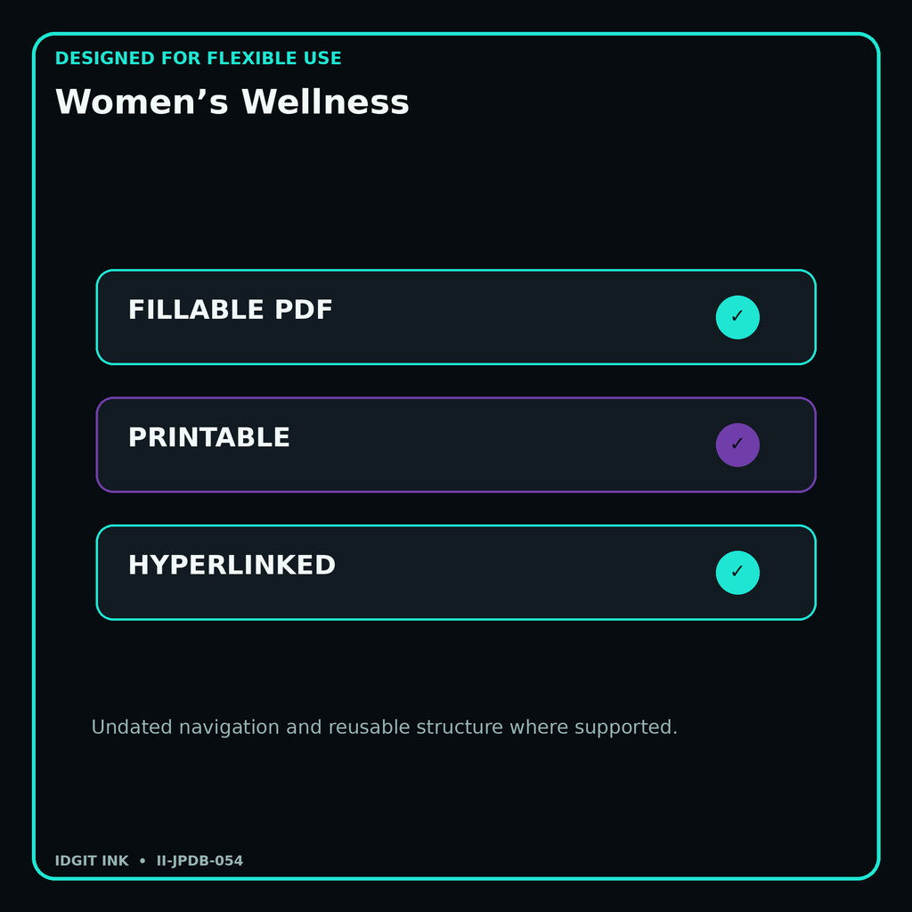 Women’s Wellness fillable printable and hyperlinked digital features