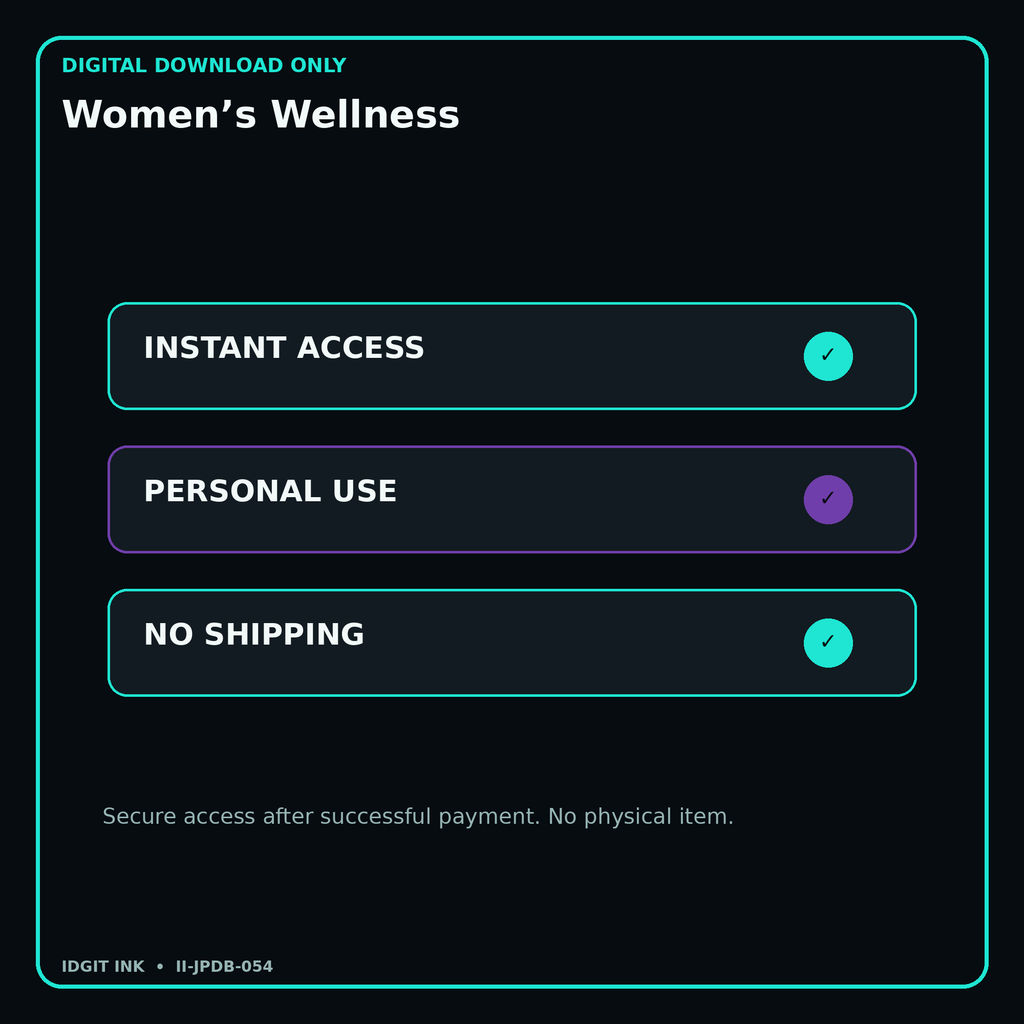 Women’s Wellness secure digital download personal-use and no-shipping notice