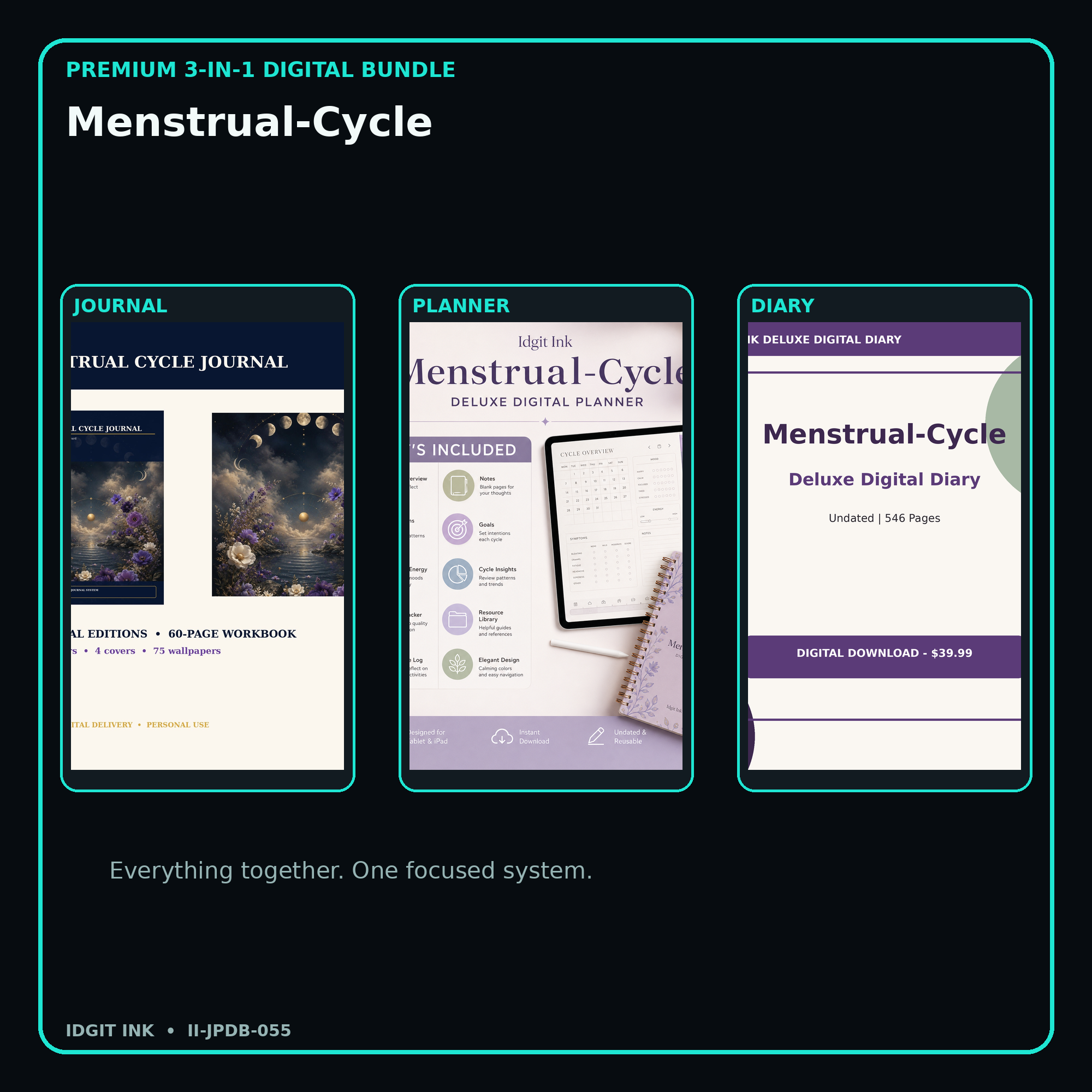 Menstrual-Cycle premium digital journal planner and diary bundle cover