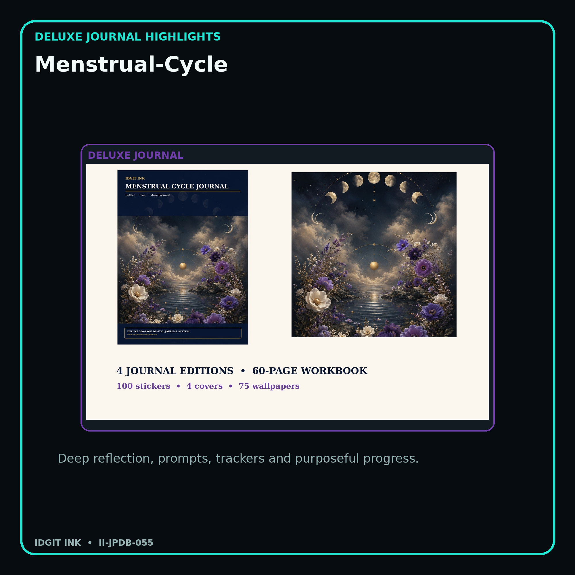 Menstrual-Cycle deluxe digital journal features and guided reflection pages