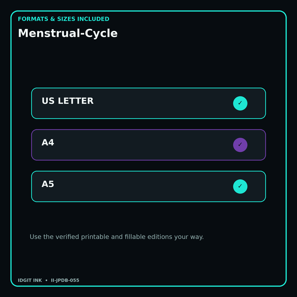 Menstrual-Cycle digital bundle formats in US Letter A4 and A5