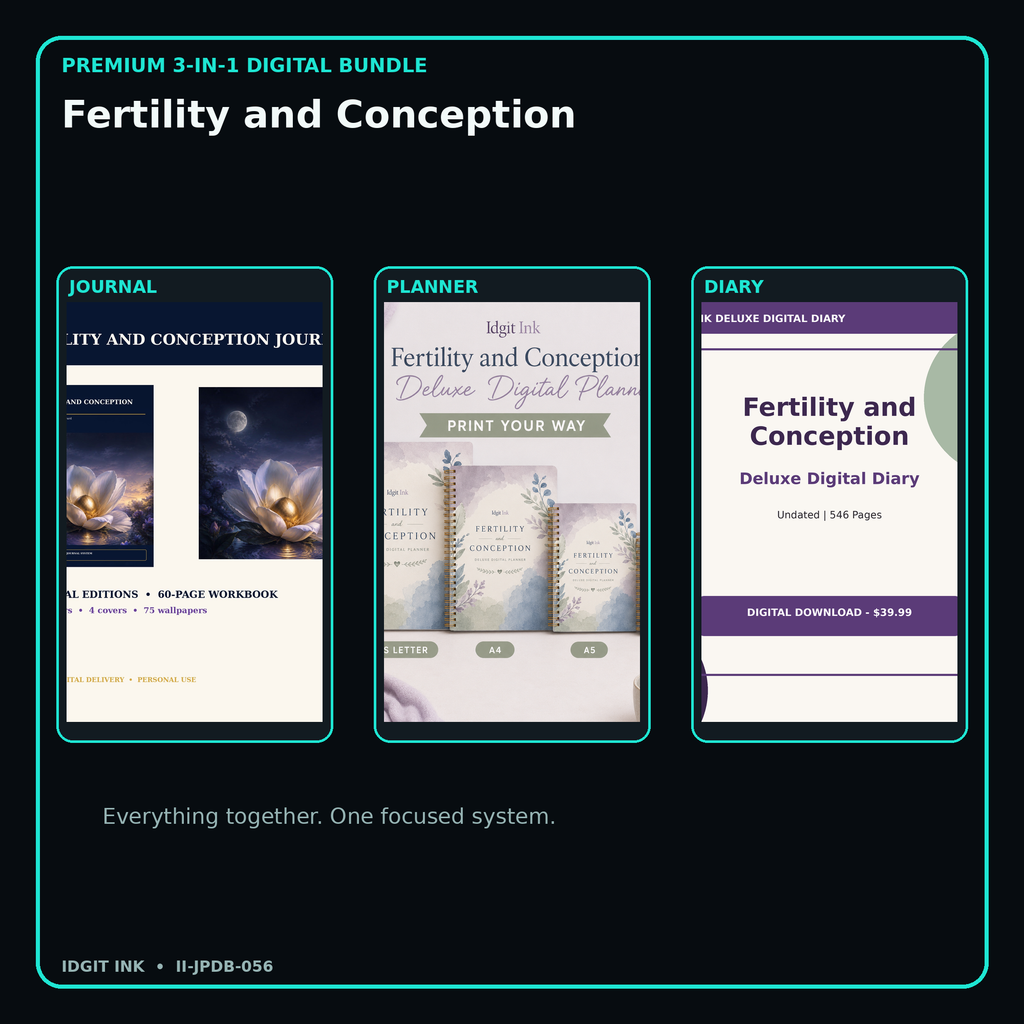 Fertility and Conception premium digital journal planner and diary bundle cover