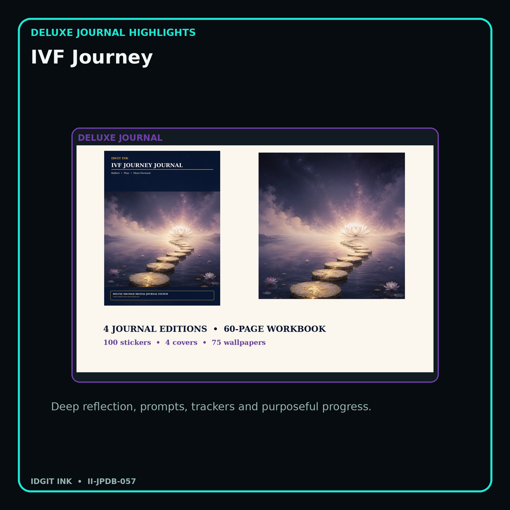 IVF Journey deluxe digital journal features and guided reflection pages