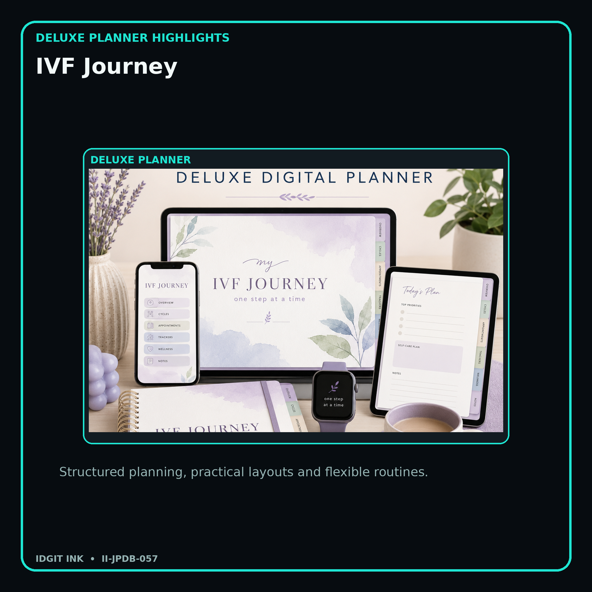 IVF Journey deluxe digital planner features and flexible organization