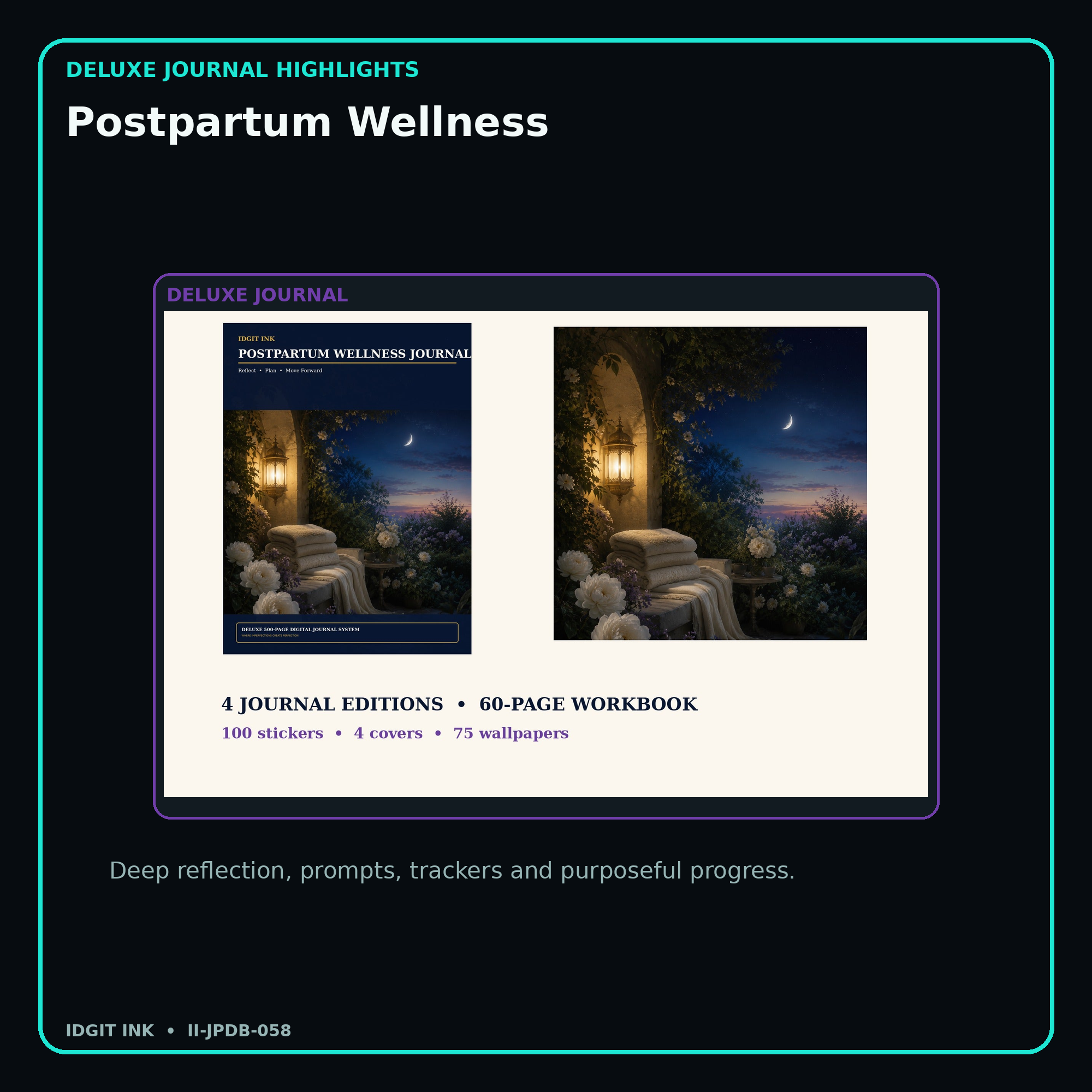 Postpartum Wellness deluxe digital journal features and guided reflection pages