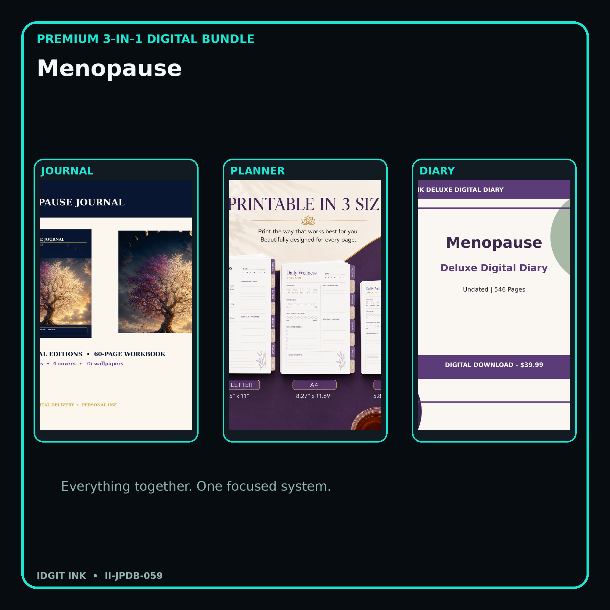 Menopause premium digital journal planner and diary bundle cover