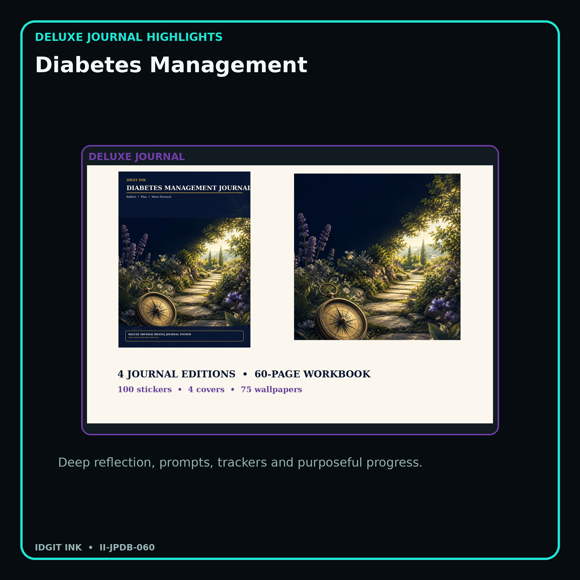 Diabetes Management deluxe digital journal features and guided reflection pages