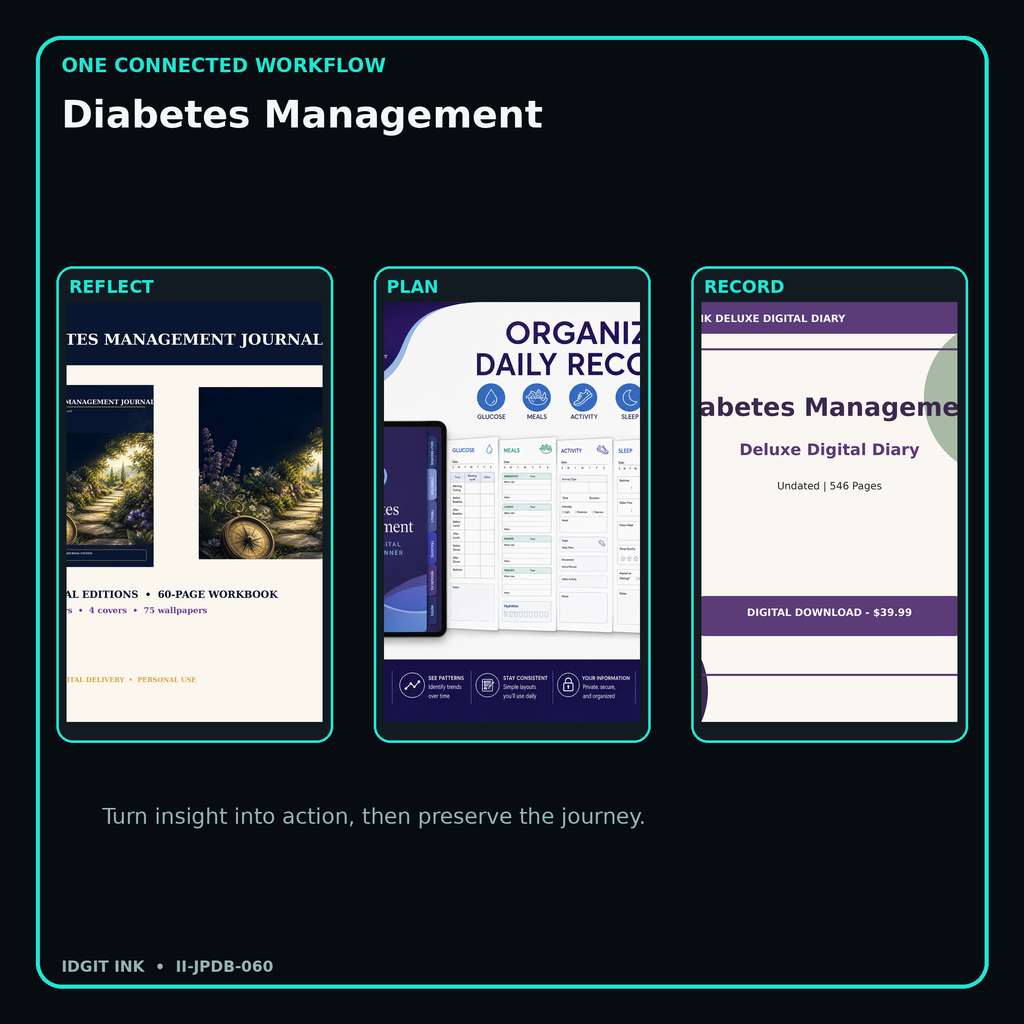 Diabetes Management connected journal planner diary workflow and customer benefits