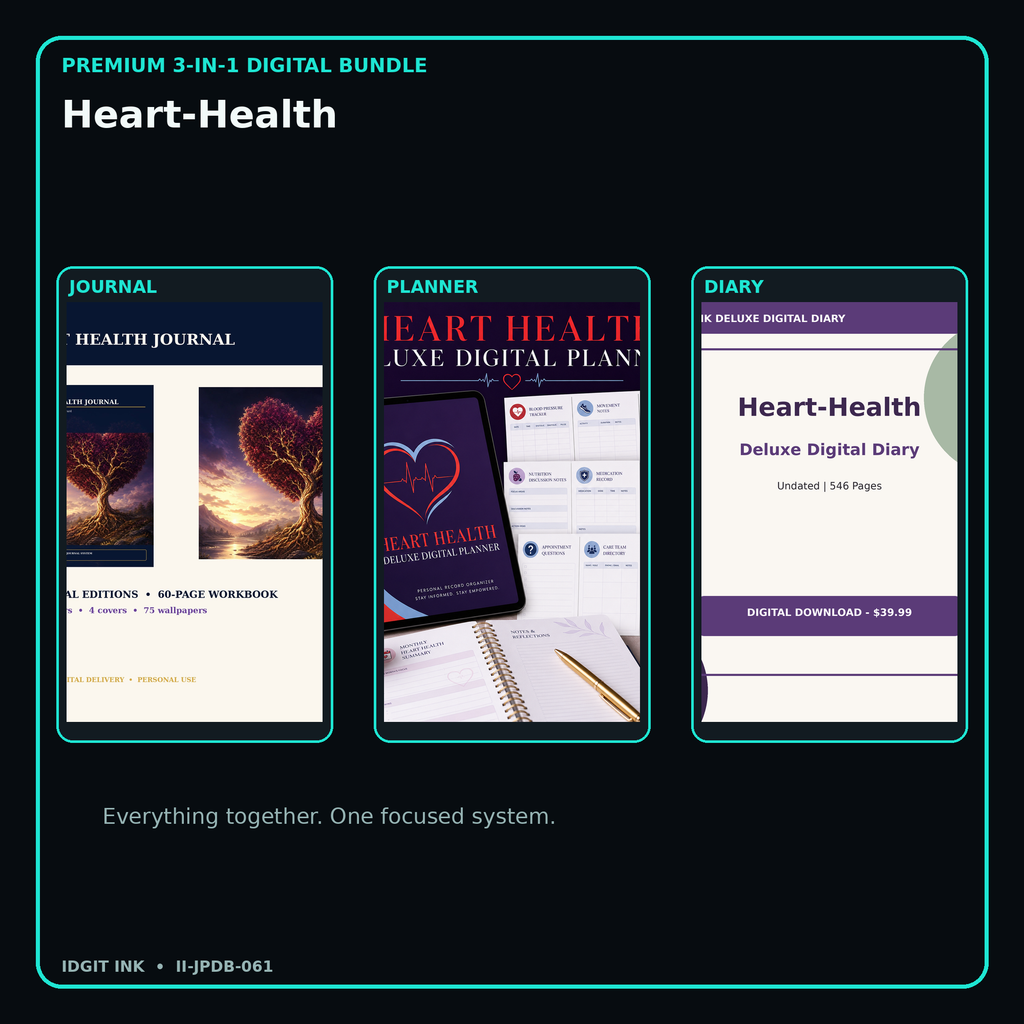 Heart-Health premium digital journal planner and diary bundle cover