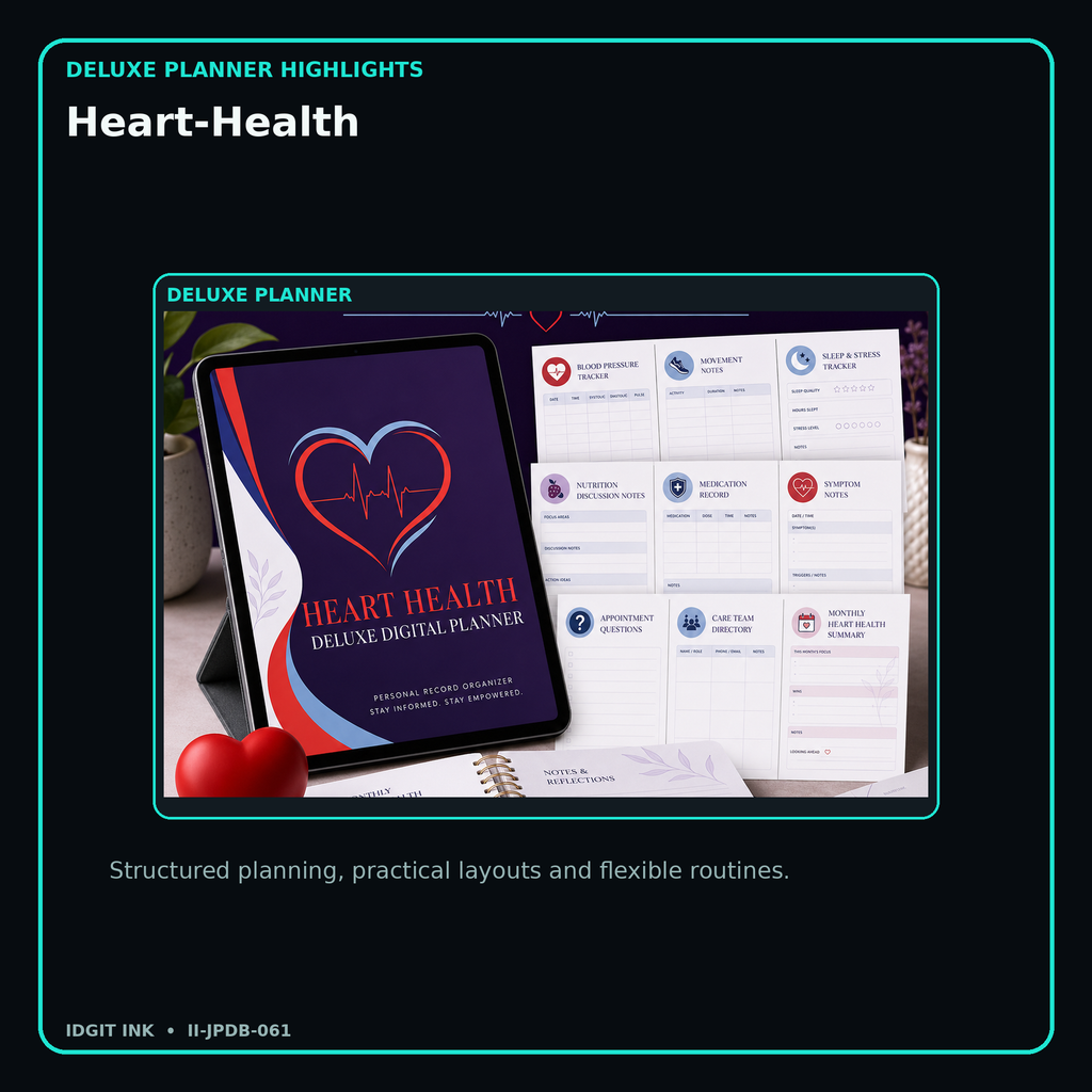 Heart-Health deluxe digital planner features and flexible organization