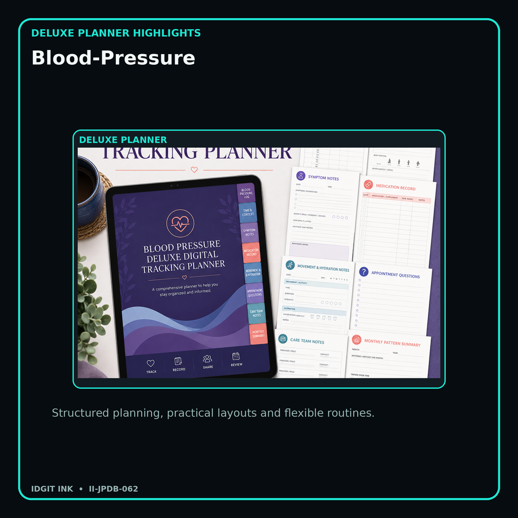 Blood-Pressure deluxe digital planner features and flexible organization