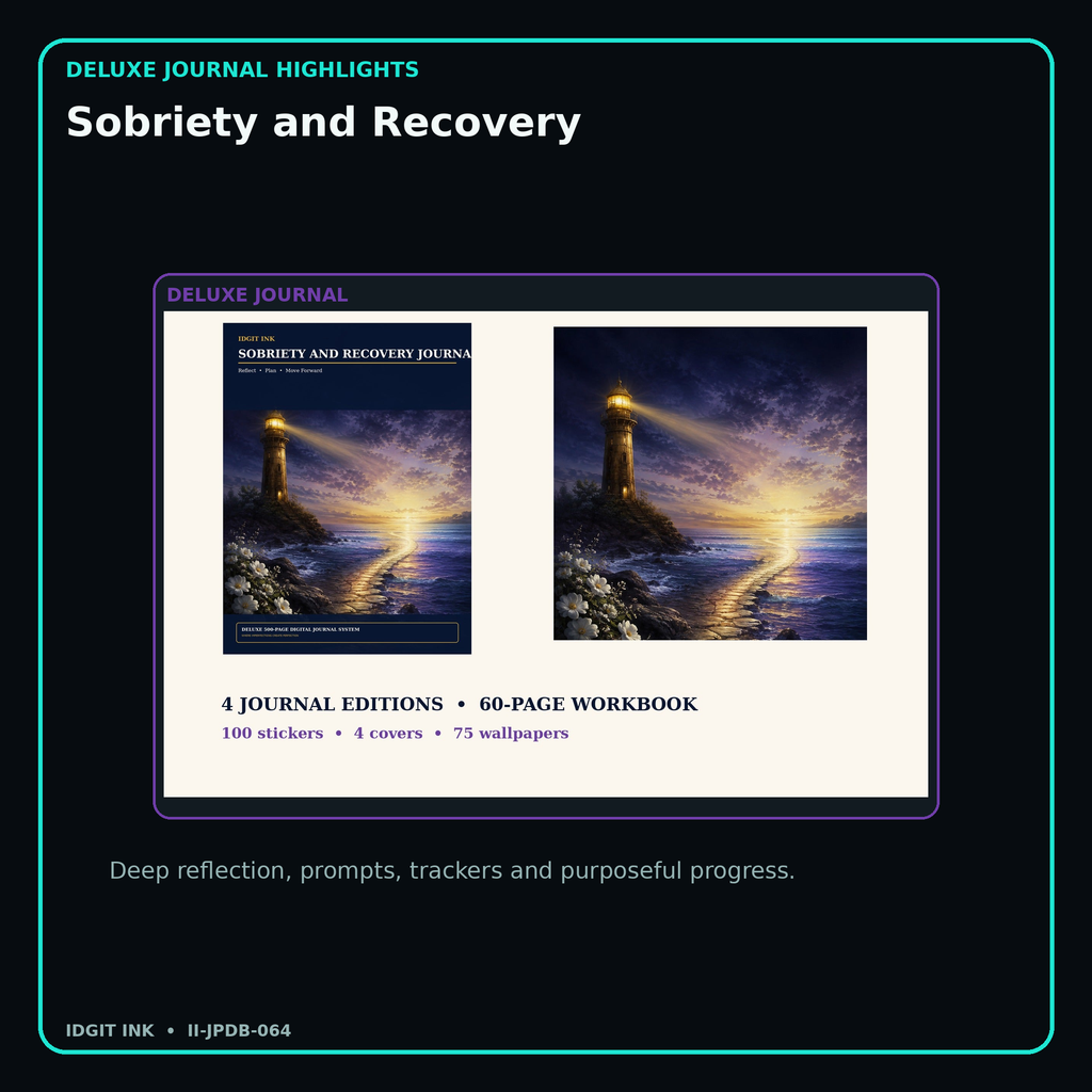 Sobriety and Recovery deluxe digital journal features and guided reflection pages
