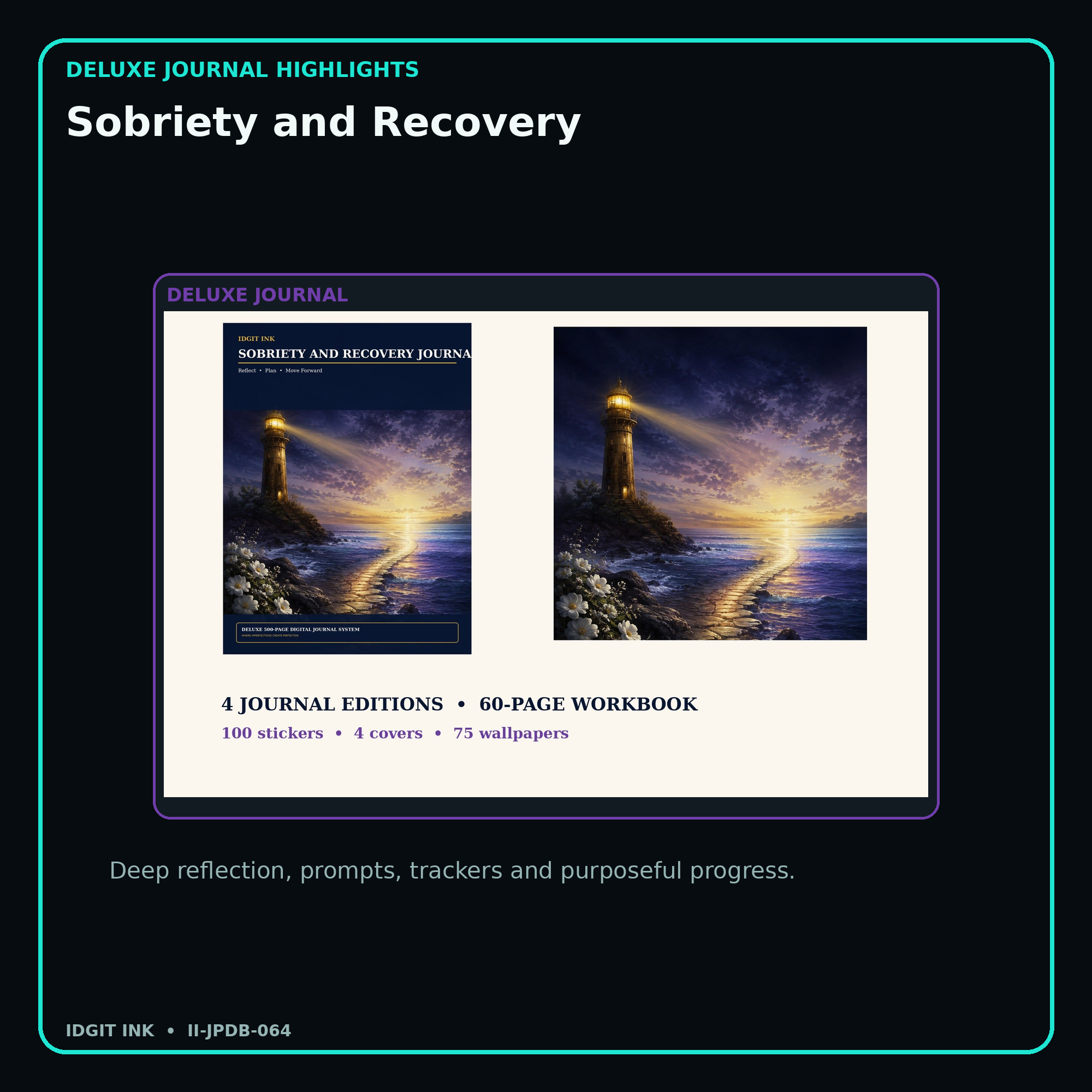 Sobriety and Recovery deluxe digital journal features and guided reflection pages