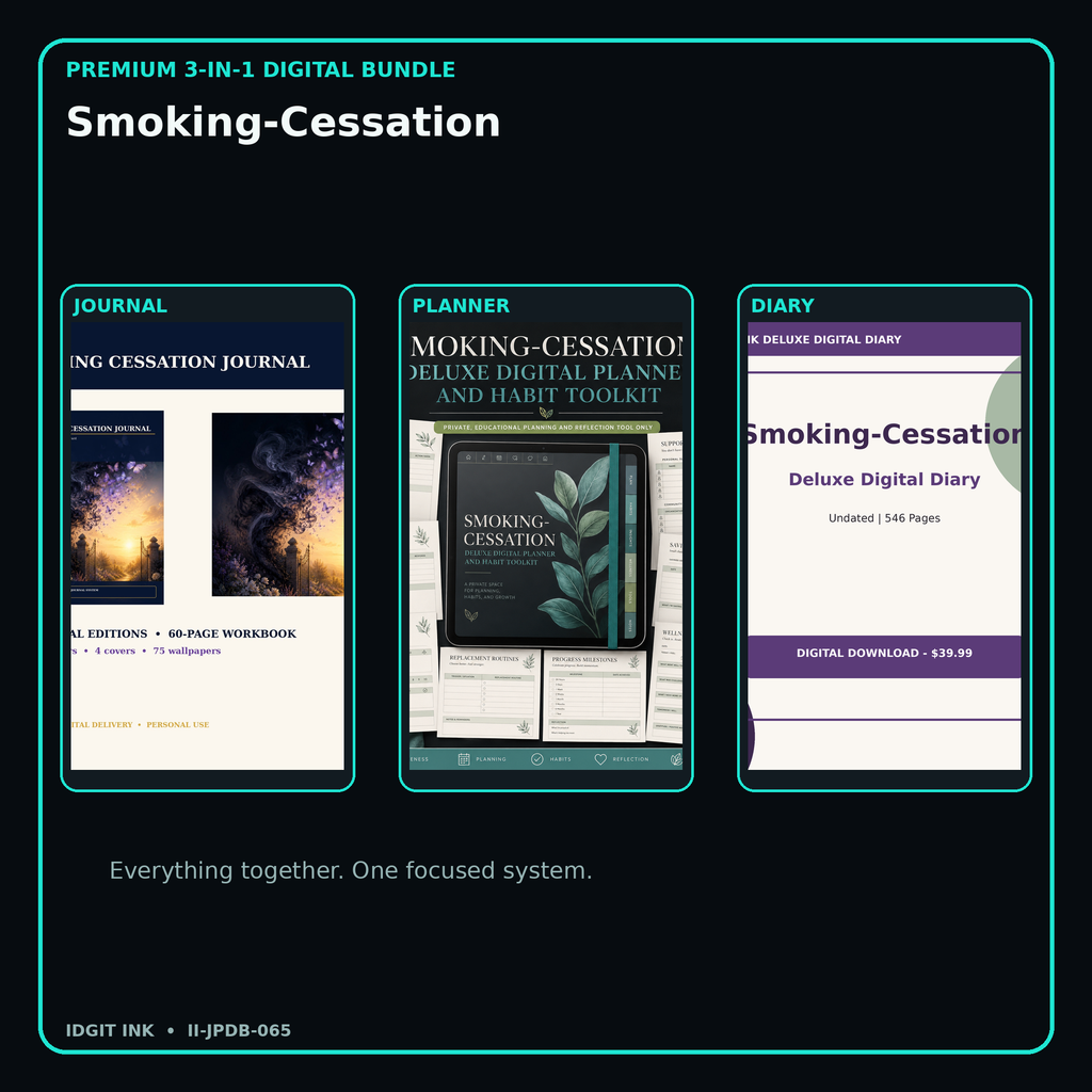 Smoking-Cessation premium digital journal planner and diary bundle cover