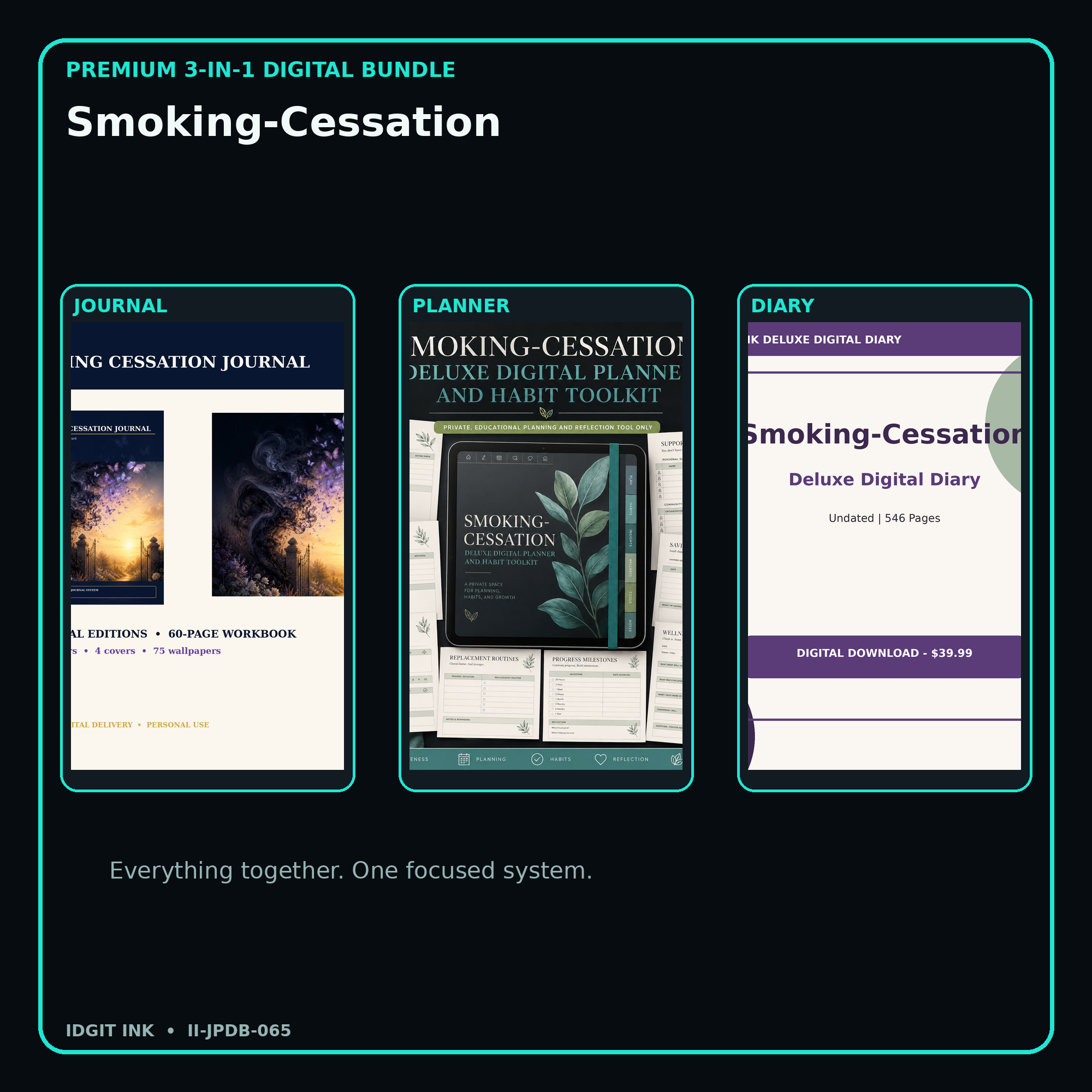 Smoking-Cessation premium digital journal planner and diary bundle cover
