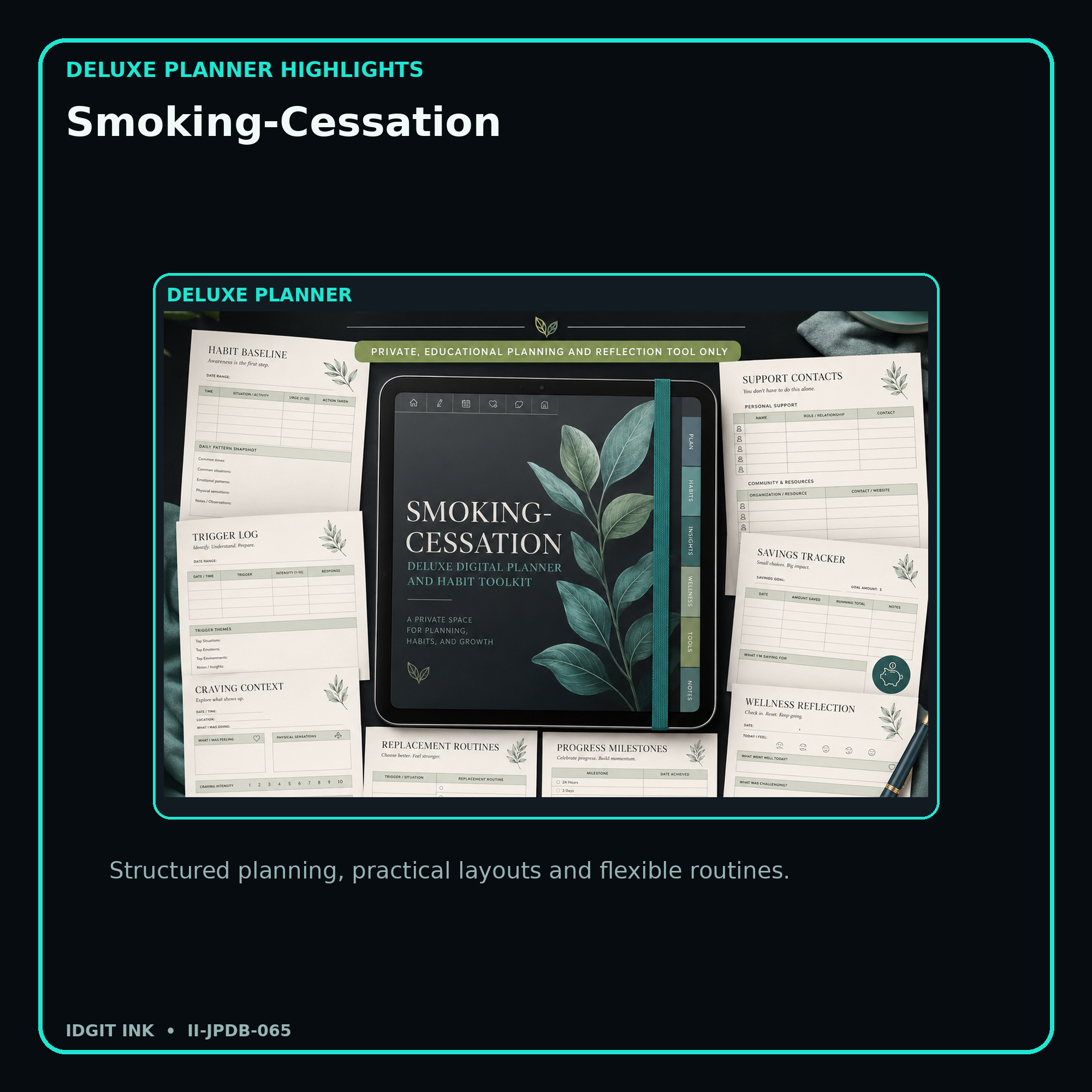 Smoking-Cessation deluxe digital planner features and flexible organization