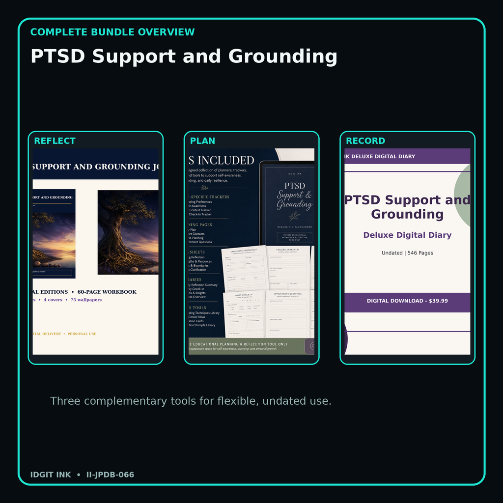 PTSD Support and Grounding complete three-product digital bundle overview