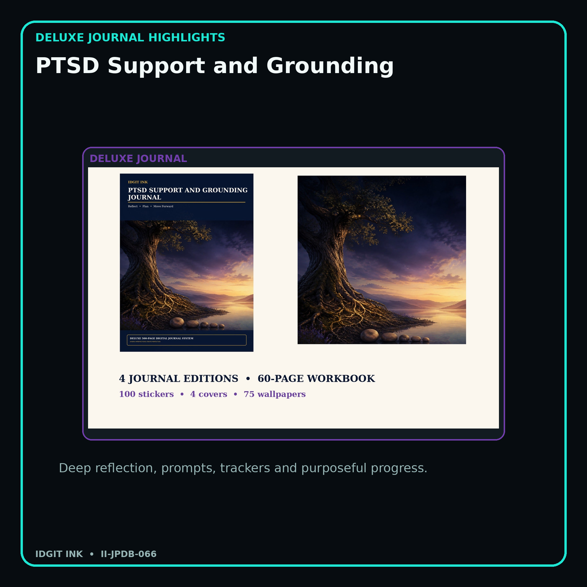 PTSD Support and Grounding deluxe digital journal features and guided reflection pages