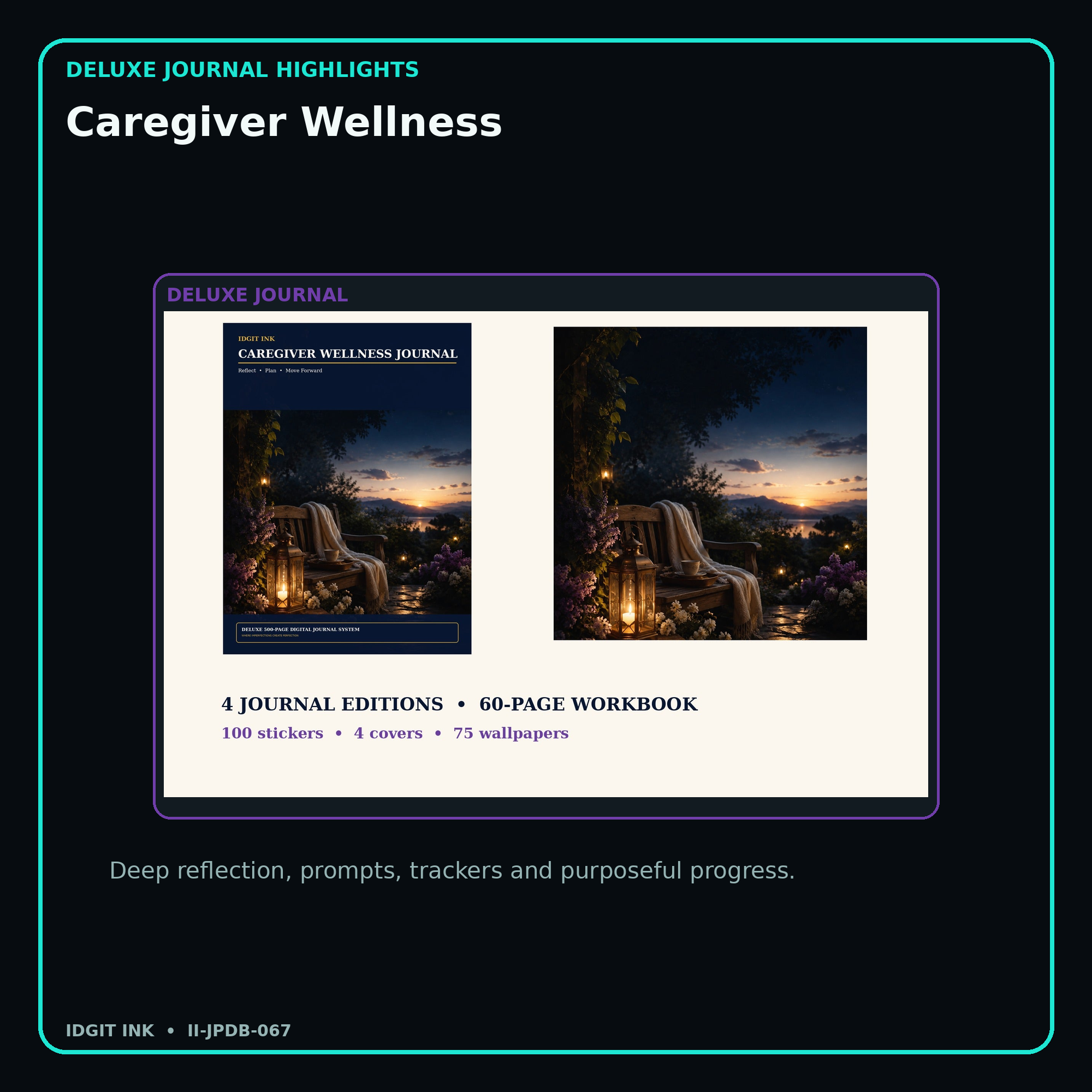 Caregiver Wellness deluxe digital journal features and guided reflection pages