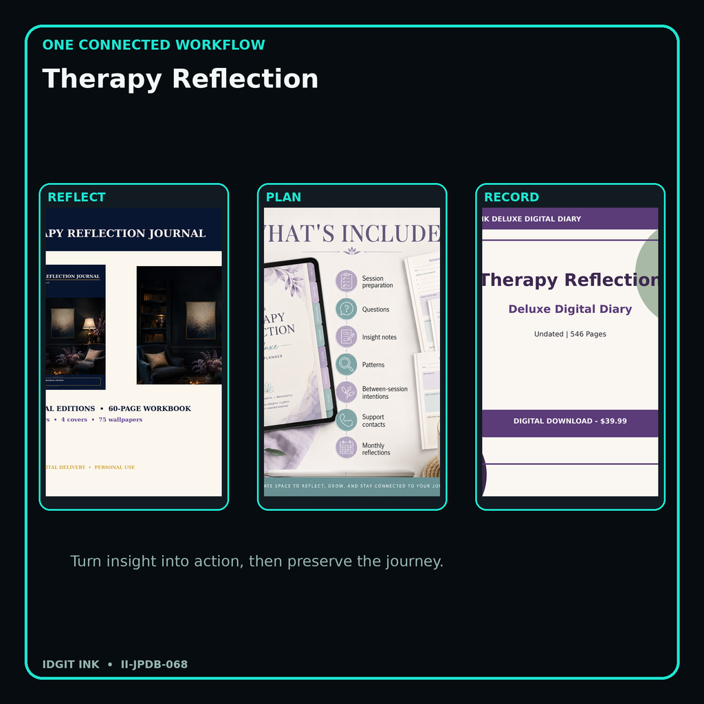 Therapy Reflection connected journal planner diary workflow and customer benefits