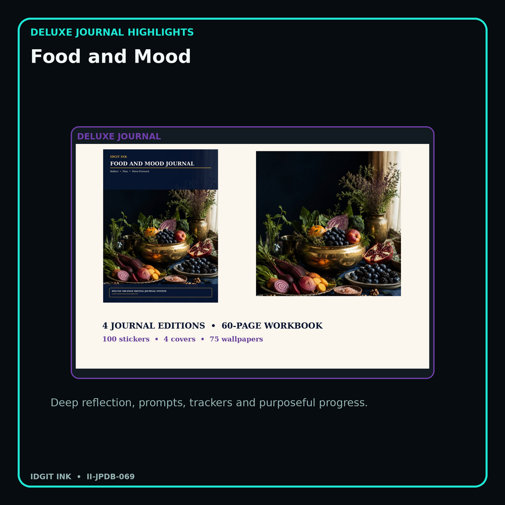 Food and Mood deluxe digital journal features and guided reflection pages