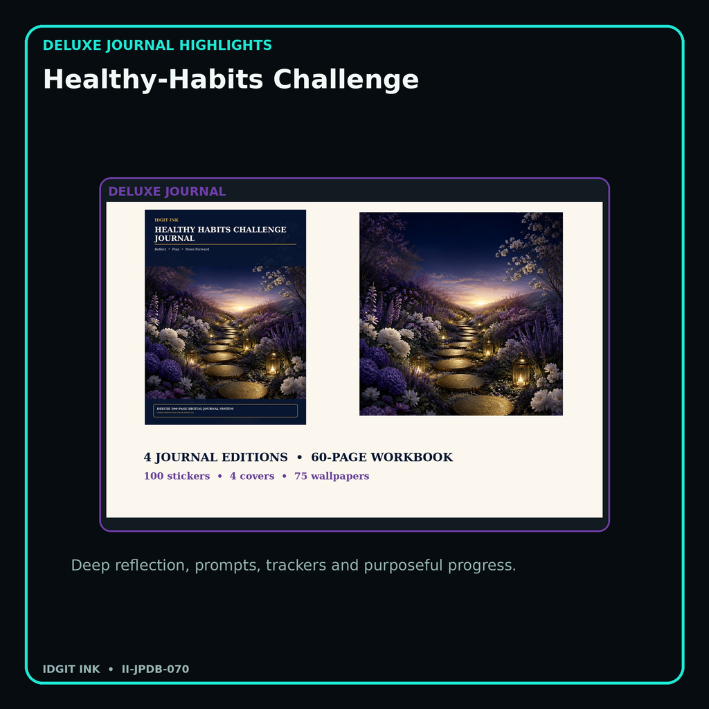 Healthy-Habits Challenge deluxe digital journal features and guided reflection pages