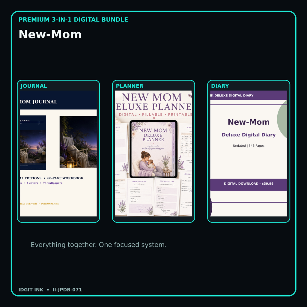 New-Mom premium digital journal planner and diary bundle cover