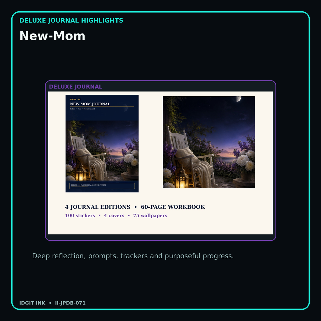 New-Mom deluxe digital journal features and guided reflection pages
