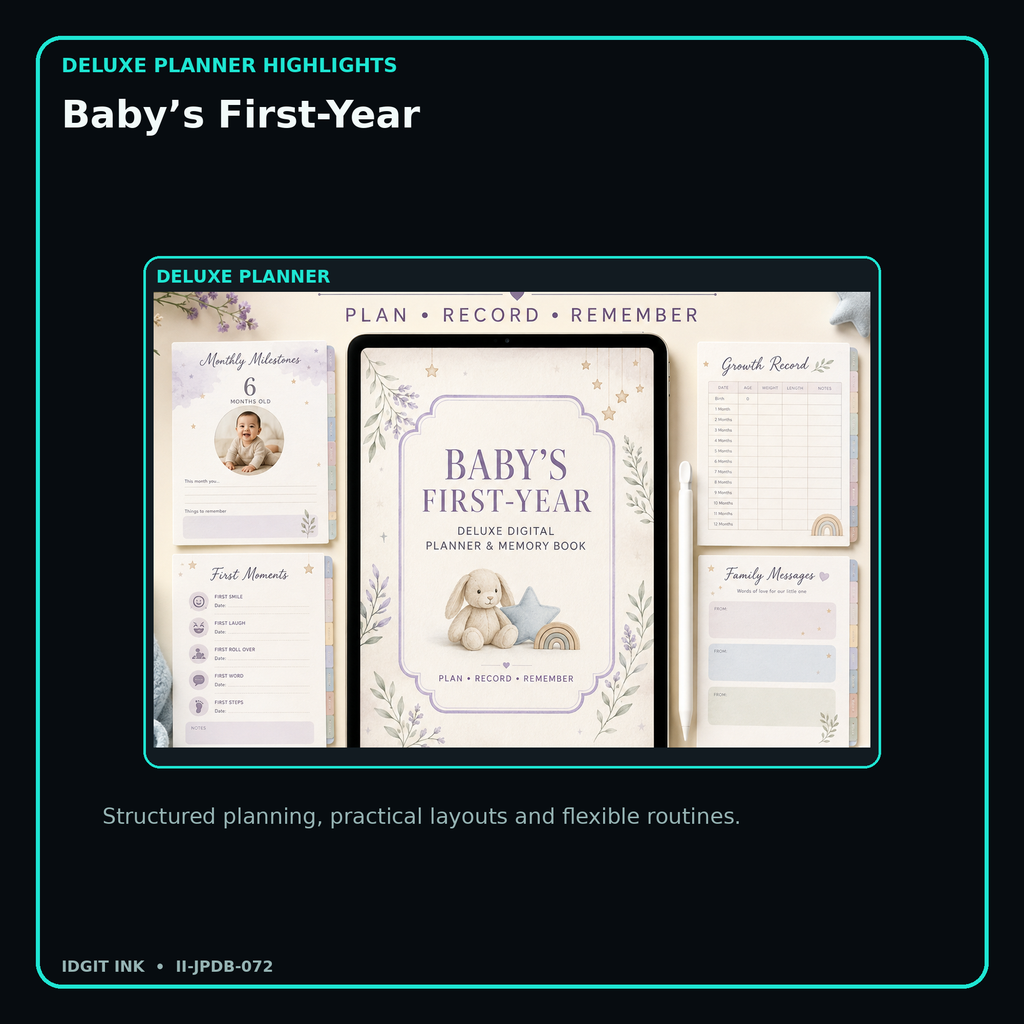 Baby’s First-Year deluxe digital planner features and flexible organization