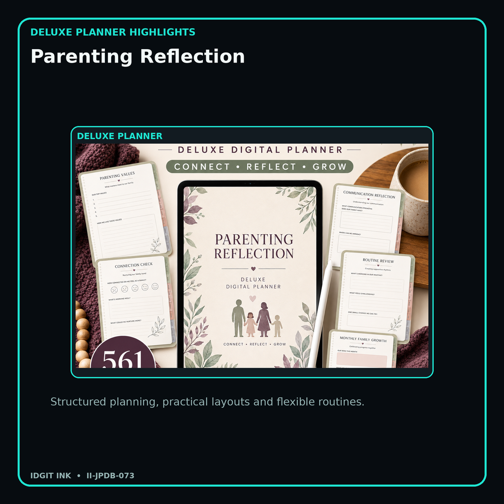 Parenting Reflection deluxe digital planner features and flexible organization