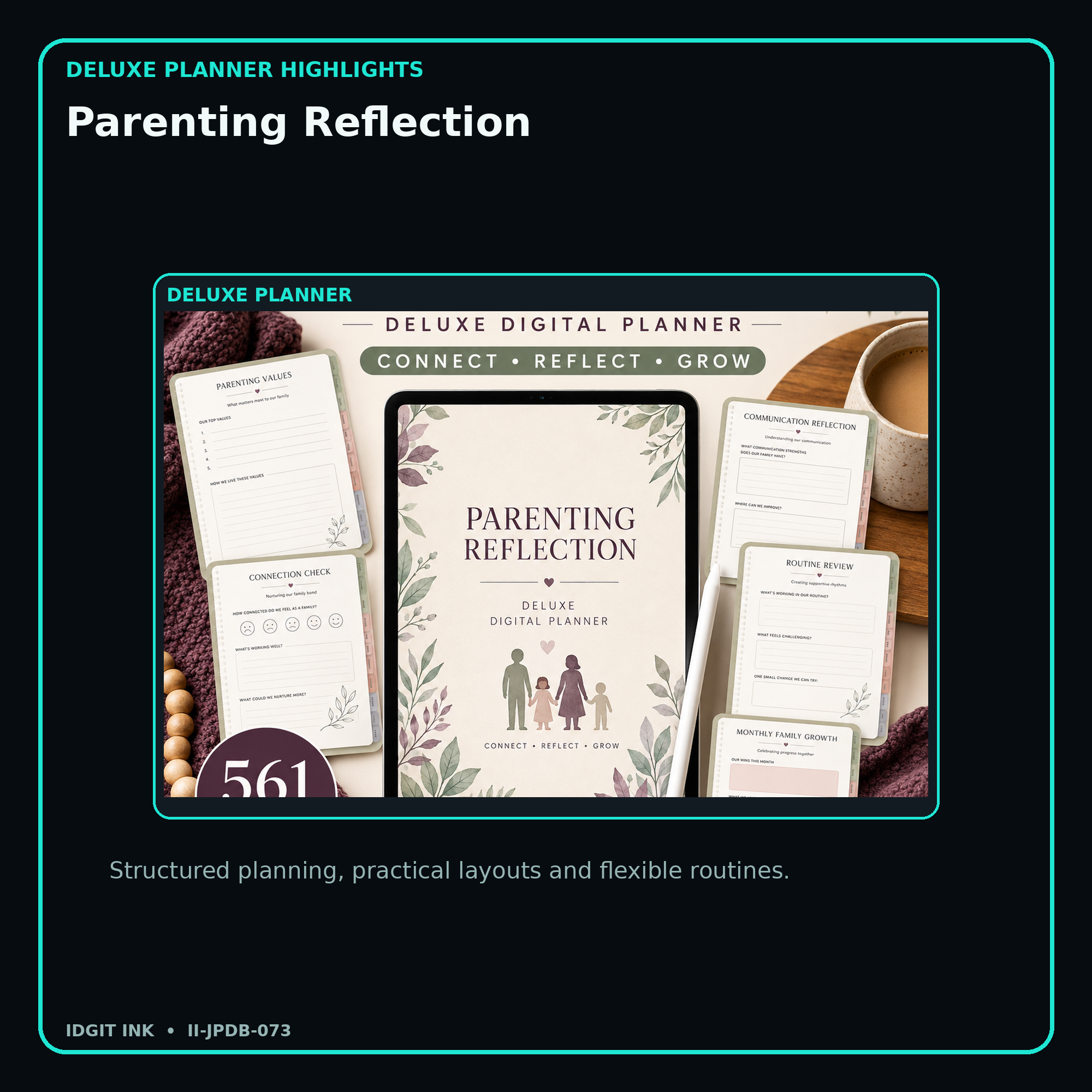 Parenting Reflection deluxe digital planner features and flexible organization