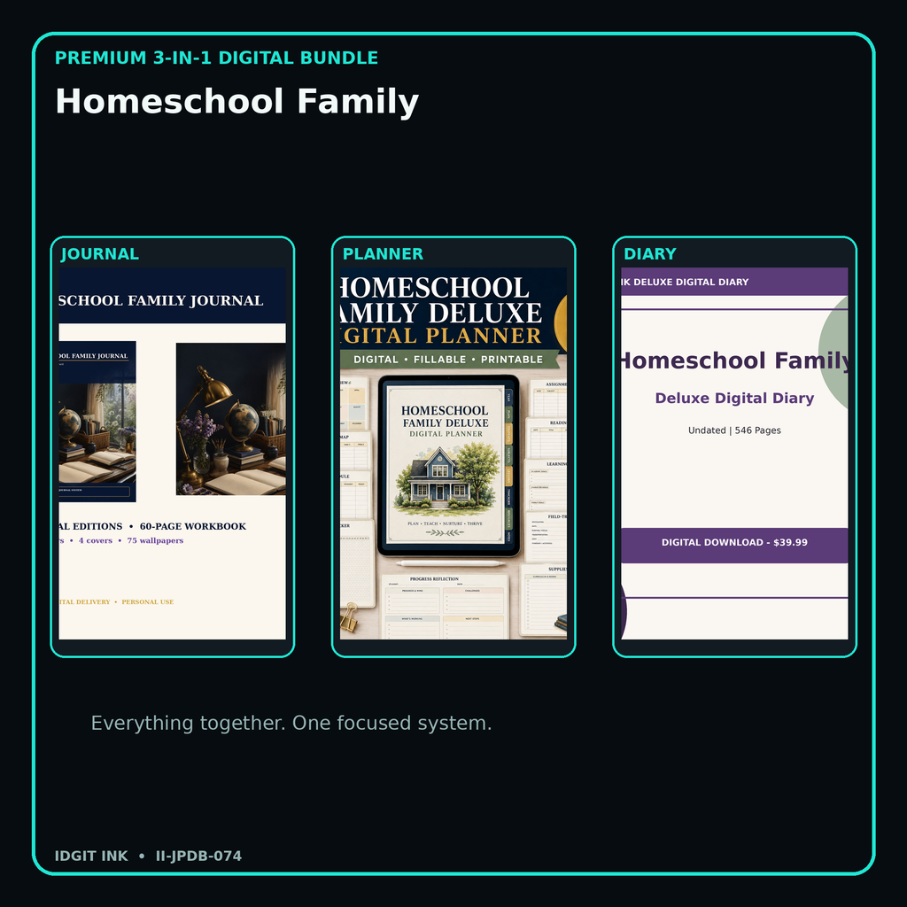 Homeschool Family premium digital journal planner and diary bundle cover