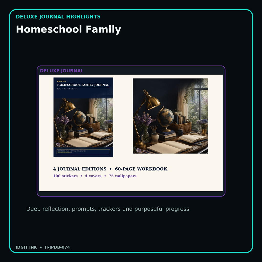 Homeschool Family deluxe digital journal features and guided reflection pages