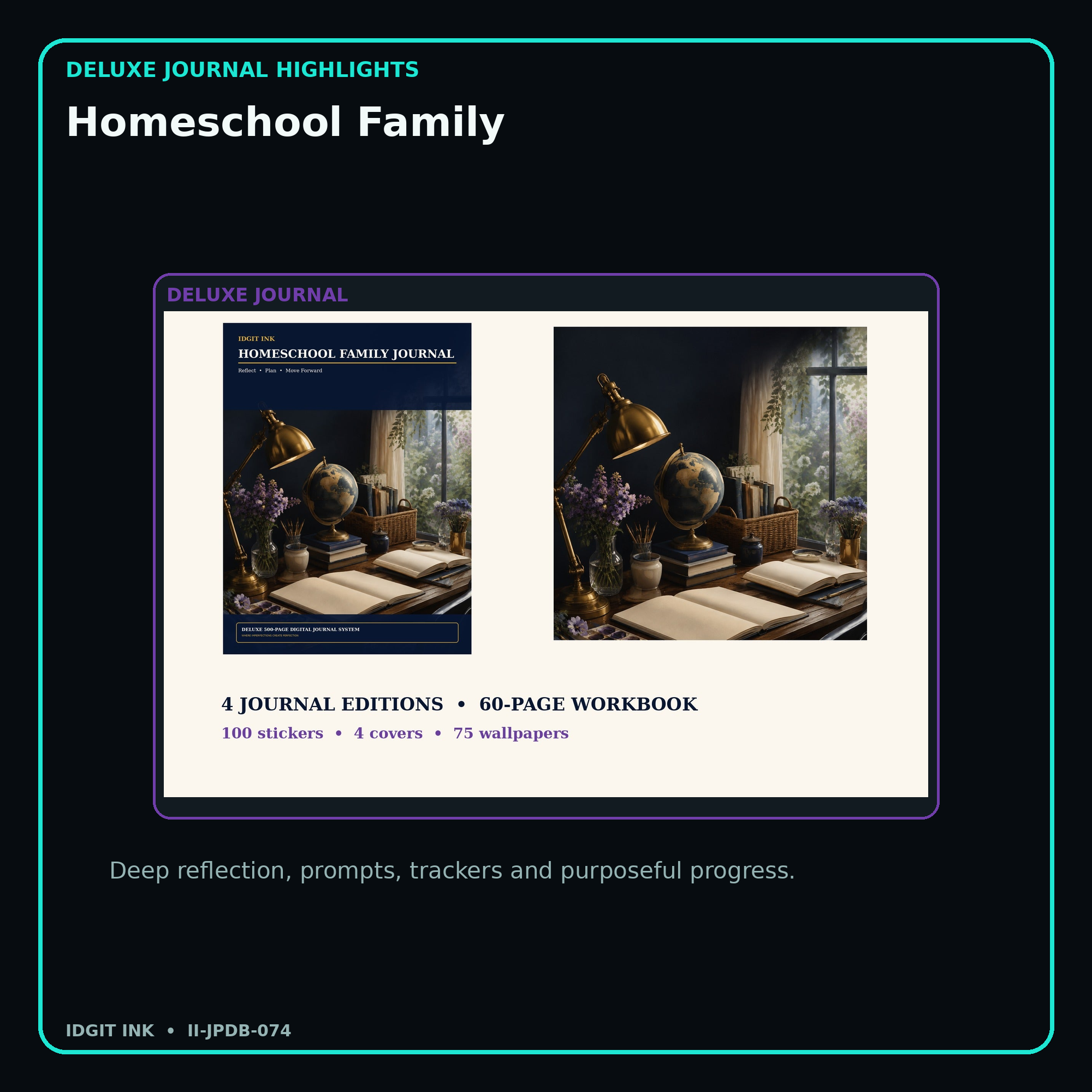 Homeschool Family deluxe digital journal features and guided reflection pages
