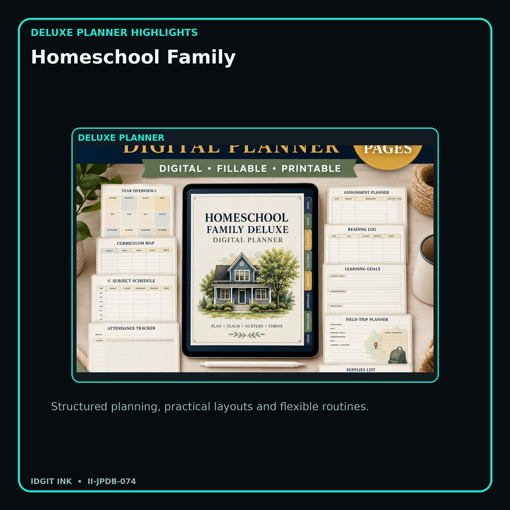 Homeschool Family deluxe digital planner features and flexible organization