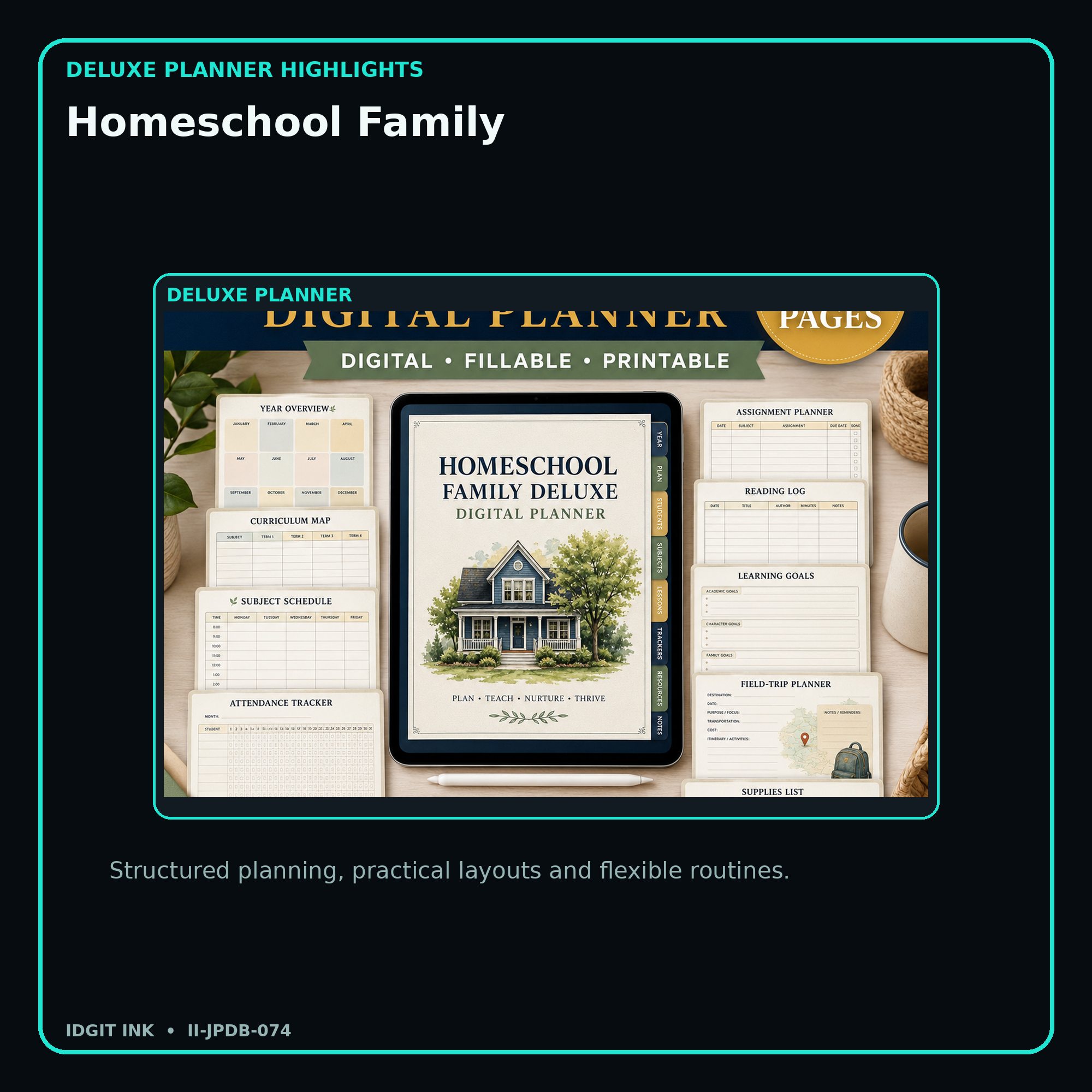 Homeschool Family deluxe digital planner features and flexible organization