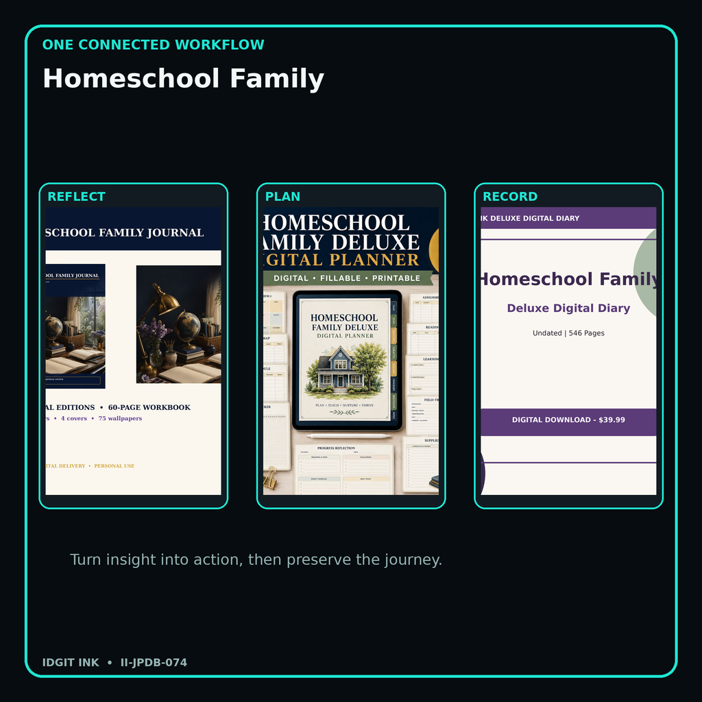 Homeschool Family connected journal planner diary workflow and customer benefits