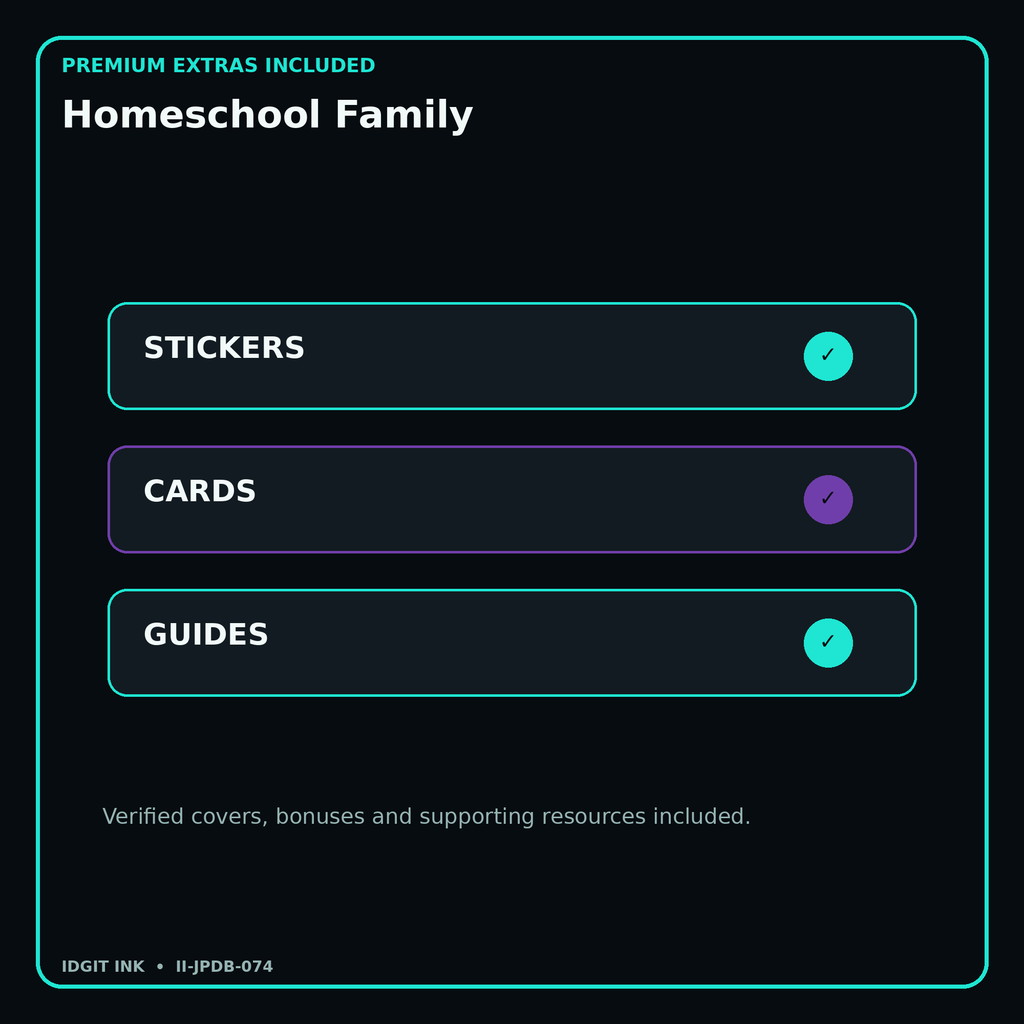 Homeschool Family stickers cards covers guides and verified bundle bonuses