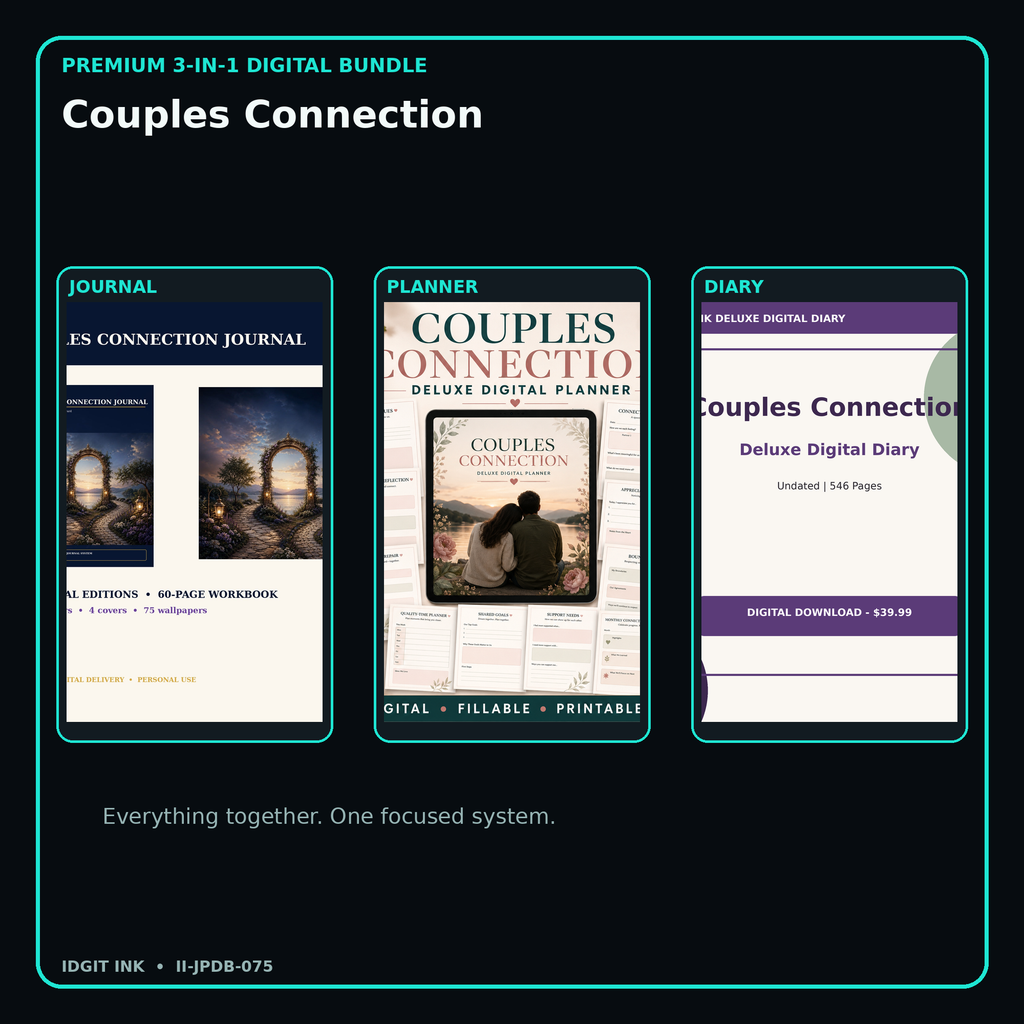 Couples Connection premium digital journal planner and diary bundle cover