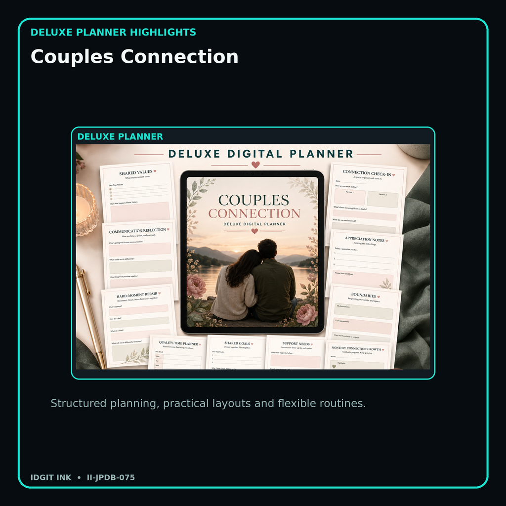 Couples Connection deluxe digital planner features and flexible organization
