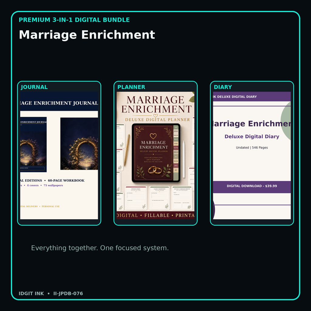 Marriage Enrichment premium digital journal planner and diary bundle cover