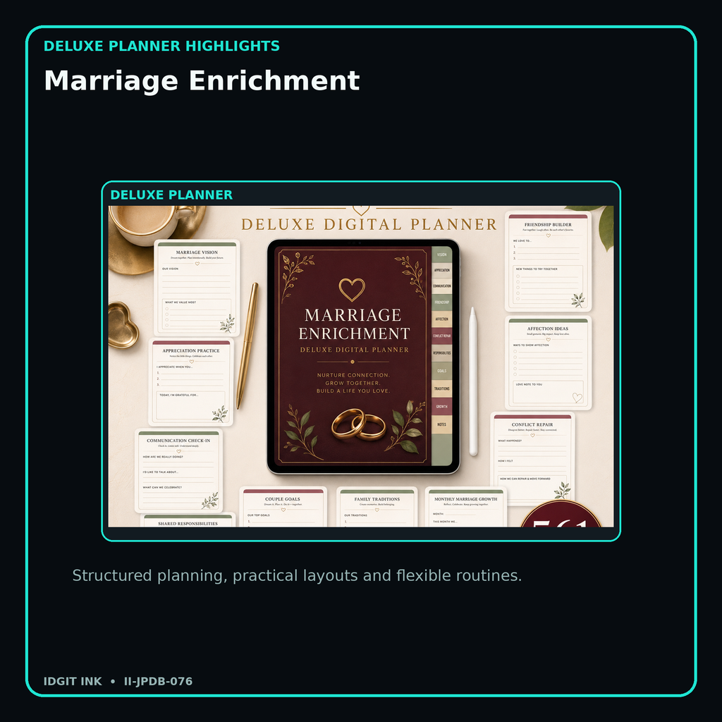 Marriage Enrichment deluxe digital planner features and flexible organization