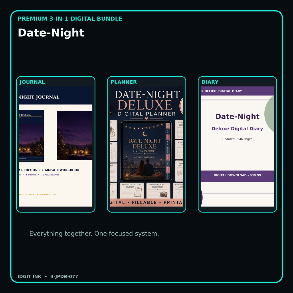 Date-Night premium digital journal planner and diary bundle cover