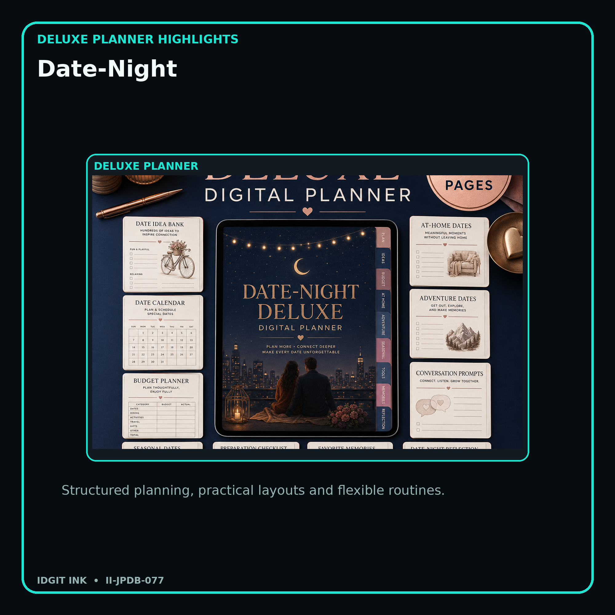 Date-Night deluxe digital planner features and flexible organization