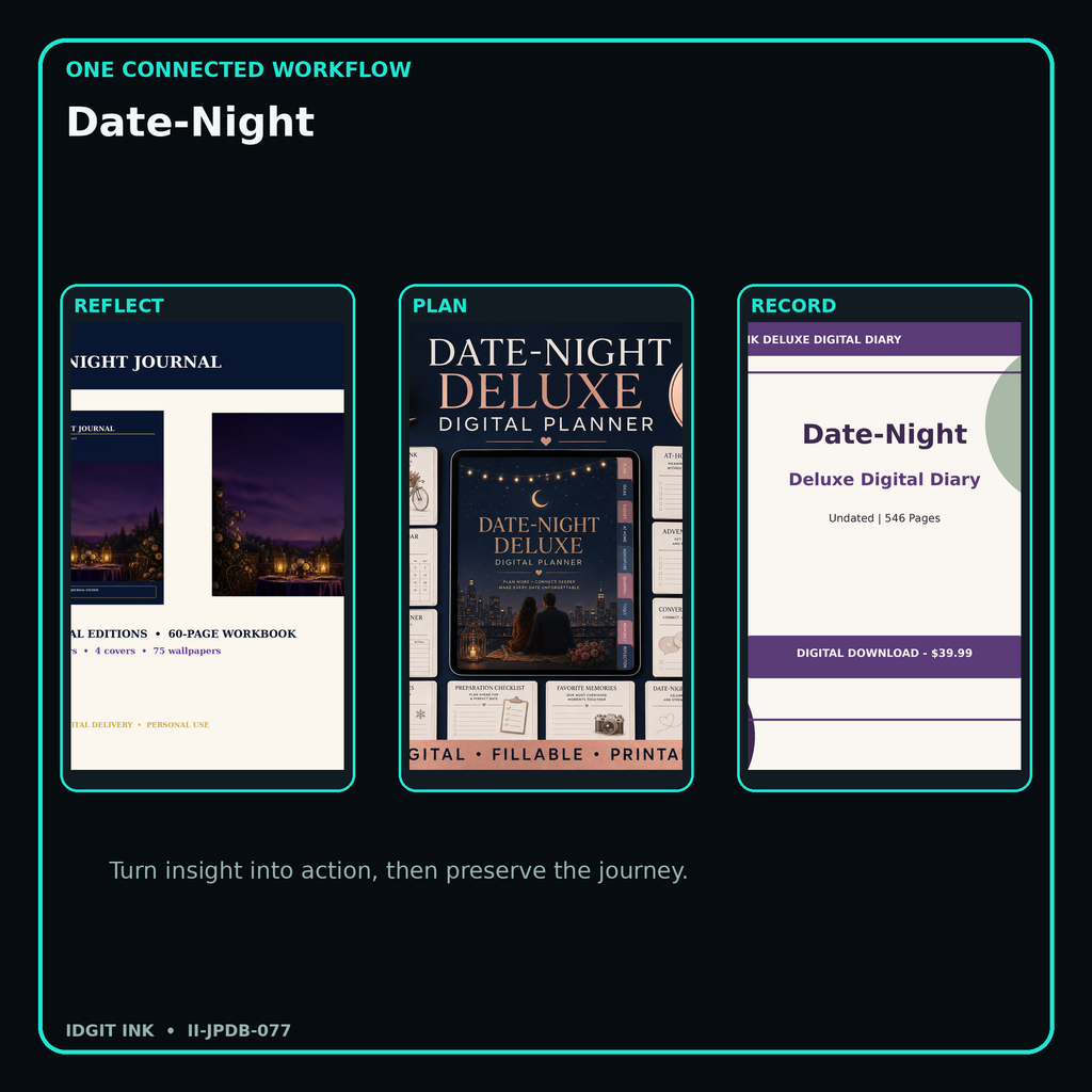 Date-Night connected journal planner diary workflow and customer benefits